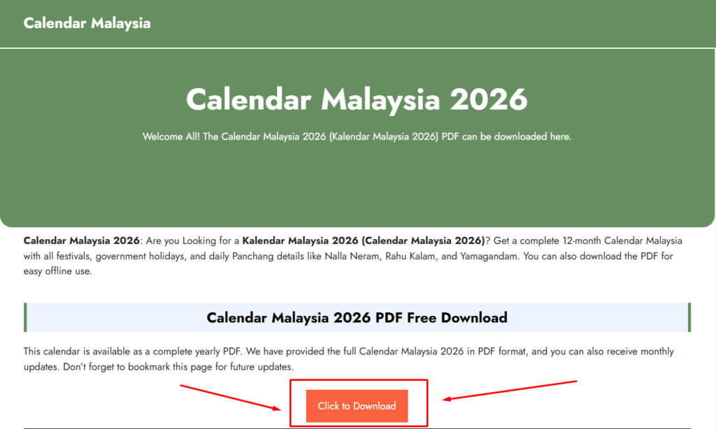 Calendar Malaysia 2026 PDF Free Download