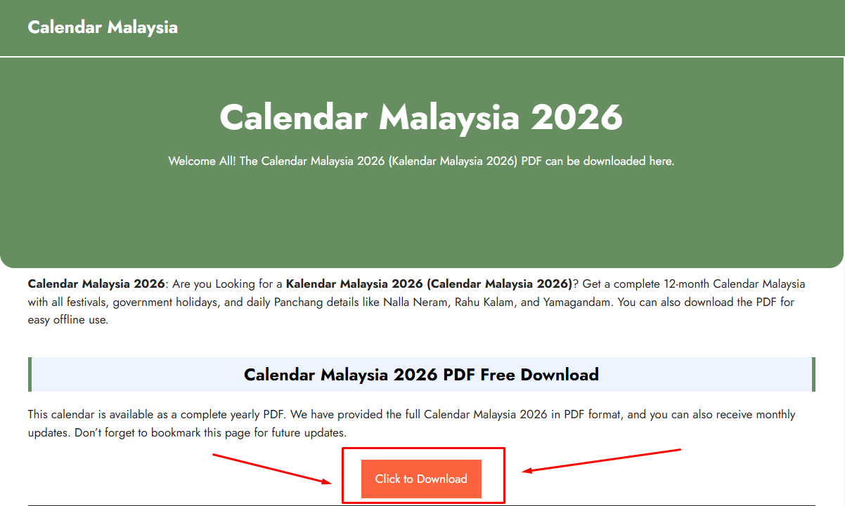 Calendar Malaysia 2026 - Kalendar Malaysia 2026 PDF Free Download