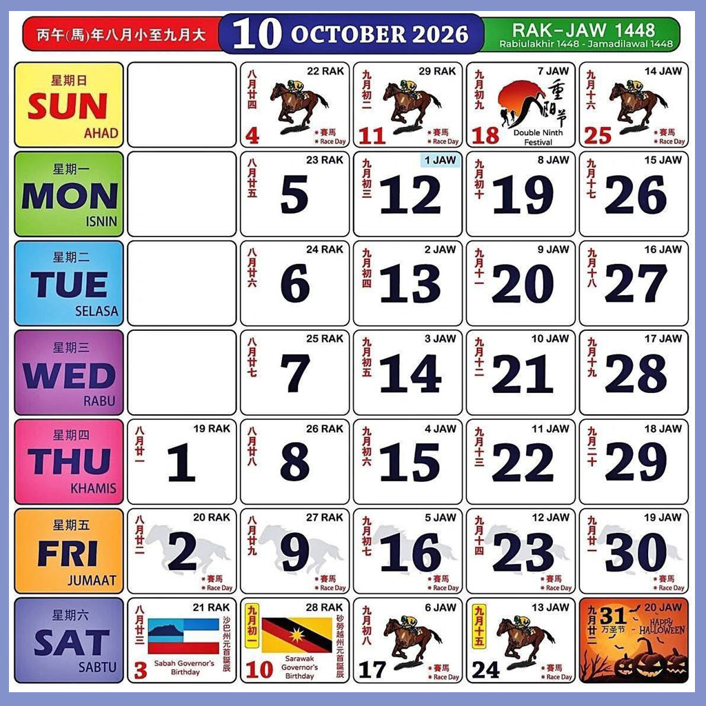 Calendar Malaysia 2026 October 