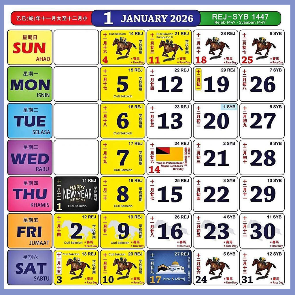 Calendar Malaysia 2026 January