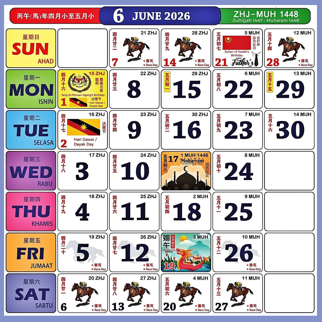 Calendar Malaysia 2026 June 